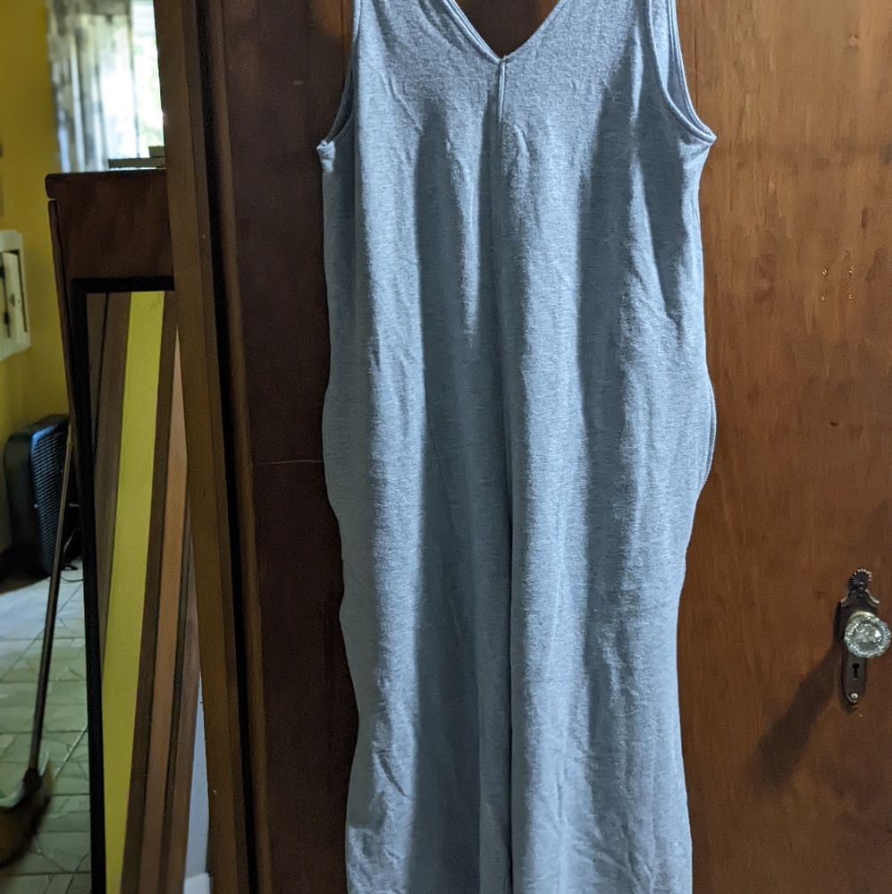 Heather gray jumpsuit with pockets.